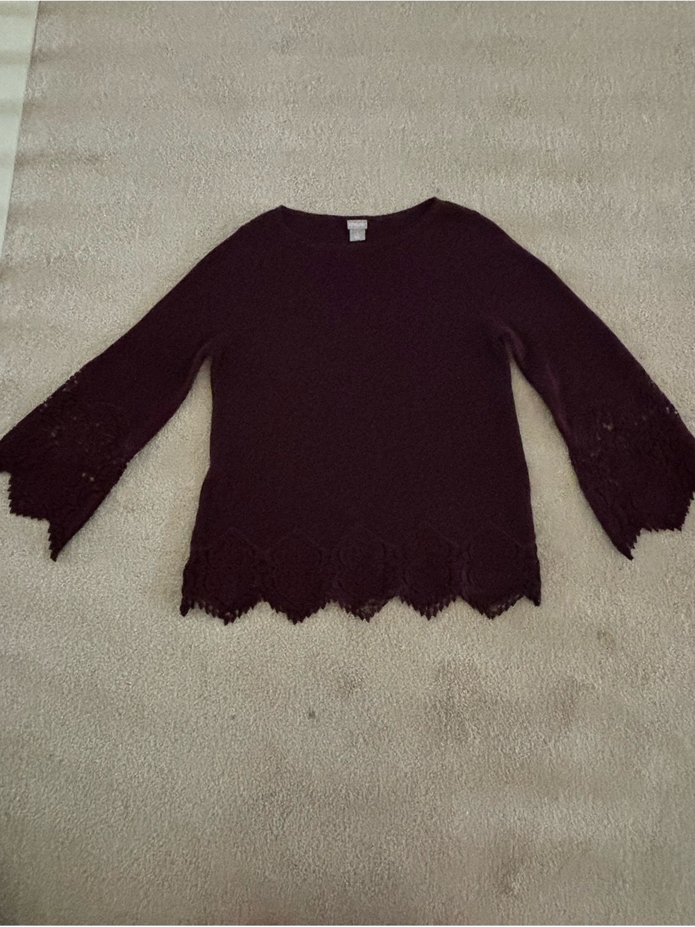 Chico's Ribbed Knit Top in Maroon With Lace